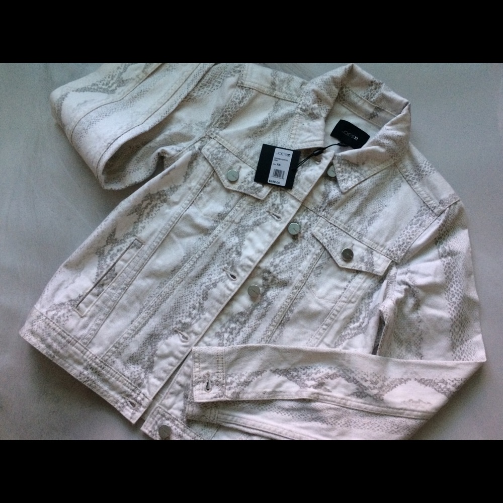 Joe’s Jean jacket , python print, button front